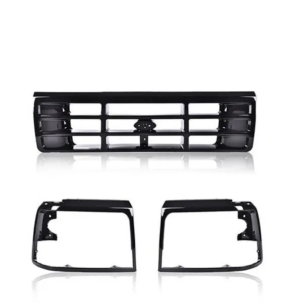 Fit For 1992-1996 Ford F150 F250 F350 Bronco Grille Headlight Bezel Kit Black