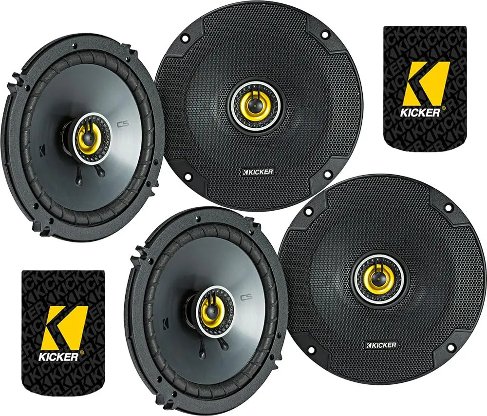 KICKER 46CSC654 4-Ohm CS-Series 6.5-Inch (160mm) Coaxial Car Speakers, Polypropylene, Clean Bass, Factory Upgrade, Fits Most Cars, 2 Coaxial Pairs