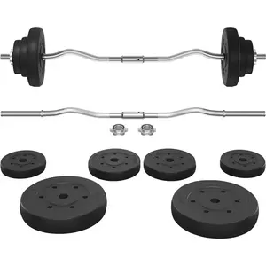 【Valentine Gift】Yaheetech Barbell Set - Olympic Curl Bar & Weights (44LB, 55LB, 66LB) with Chrome Finish & Black Color, Home Gym Equipment, Arm Exercise Equipment, Home Workout Equipment