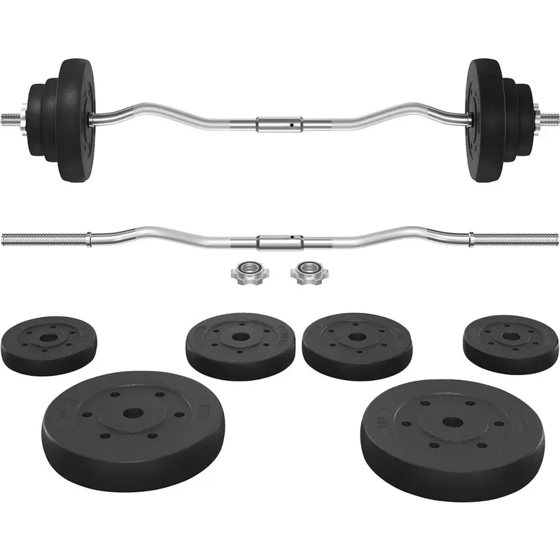 【Valentine Gift】Yaheetech Barbell Set - Olympic Curl Bar & Weights (44LB, 55LB, 66LB) with Chrome Finish & Black Color, Home Gym Equipment, Arm Exercise Equipment, Home Workout Equipment