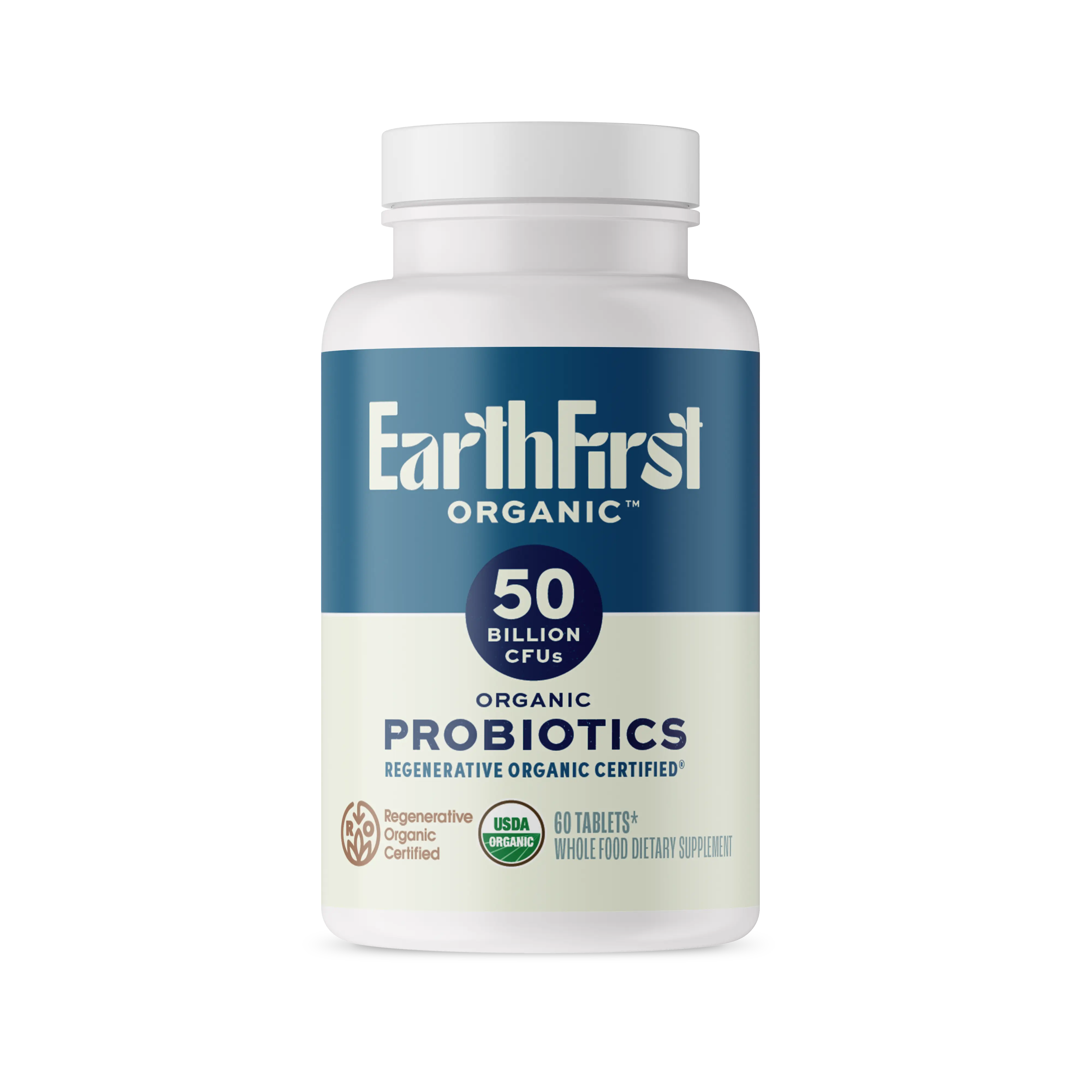 EarthFirst Organic Probiotics 50B - 50 Billion CFUs, AB22 Probiotic Strain, Beef Liver, 60 Tablets, USDA Organic, Regenerative Certified, Natural Digestion Support