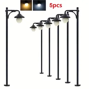 5pcs Model Railway HO Scale 1:87 Street Light Lamps Model Railroad Layout Scenery LED Lamp White/ Warm White Garden Lighting