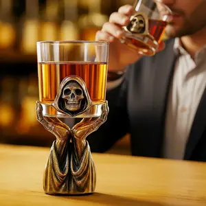 Grim Reaper Whiskey Holder Set, Skull Design, Novelty Barware with Glass Holders, Gothic Style Decoration for Home Bars & Whiskey Lovers
