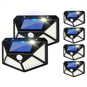 6PACK Solar Wall Lights 100LED Outdoor Motion Sensor Safety Lights for External Walls Courtyards Porch 13x9cm Four-Sided Light Energy-Saving Intelligent Control