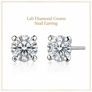 0.2-2 CTTW Lab Grown Diamond Stud Earrings for Women, S925 Sterling Silver Round Diamond Earrings, 4 Prong Push Back, Gift Box  eom jewelry Studs Set Studs Set