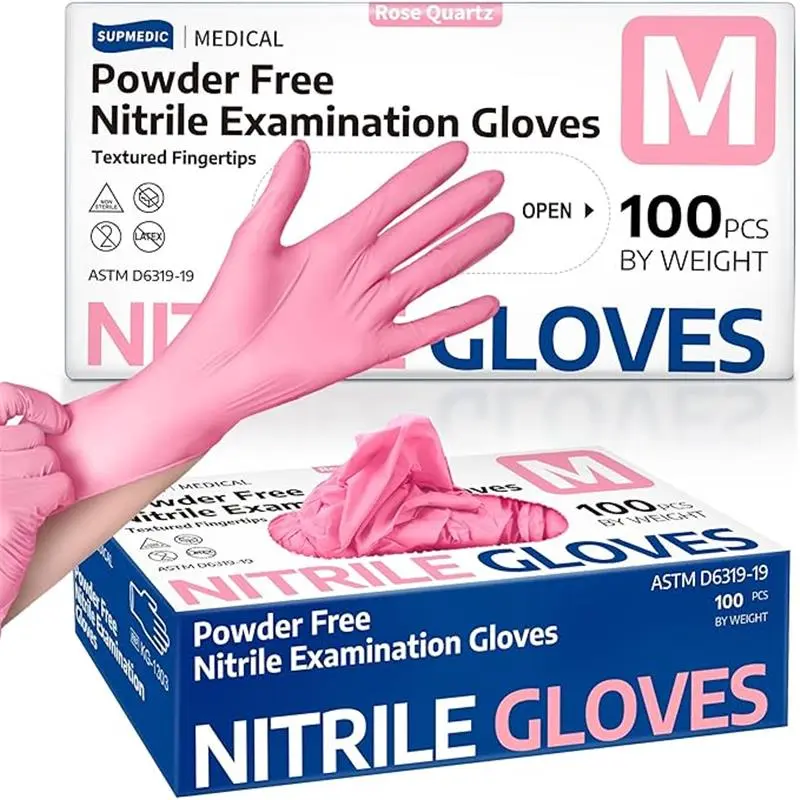 3.5 Mil Pink Purple Black Powder-free Nitrile Exam Gloves 100Pcs for Medical, Baking and Food Preparation Use-Hand ,Rubber