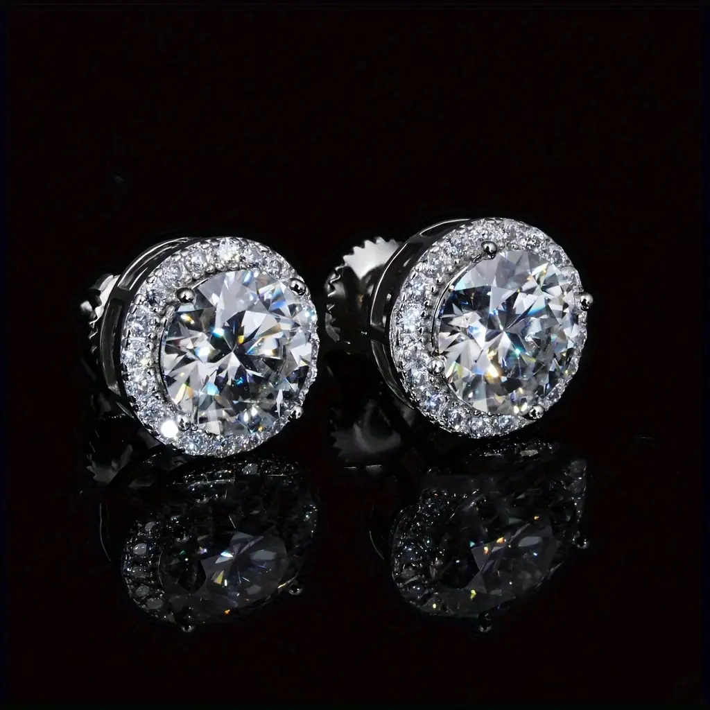 925 Sterling Silver Post Back VVS1 Grade 2 Carat Round Cut Moissanite Stud Earrings - Classic Mature Wear for Men and Women