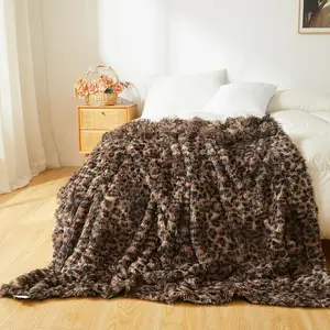 Fluffy Faux Fur Cheetah Print Throw, Soft Plush Fuzzy Leopard Print Lap Blanket, Luxury Shaggy Couch Throw Sofa Chair Bed Car, Vintage Decorative Farmhouse