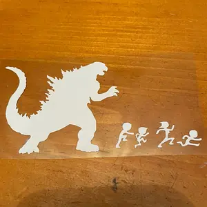 Godzilla chasing stick family vinyl decal sticker 5"