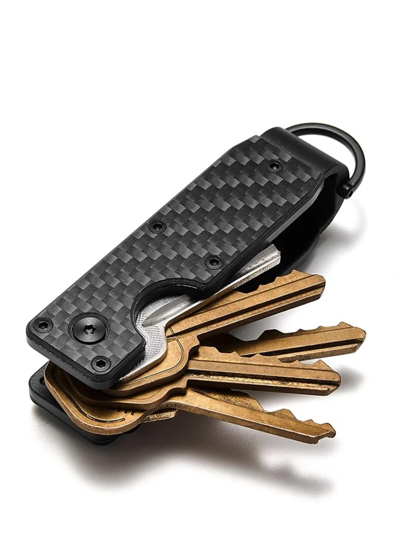 Minimalist, Heavy Duty, Authentic Keychain - Compact Metal Key Storage Box With Screwdriver Carbon Fiber Pattern Unisex Key Clip Anti-Scratch Surface, Keys Sleek Light Slim, Durable Key Ring Holder With Gift Box, Gift For Friends, Family