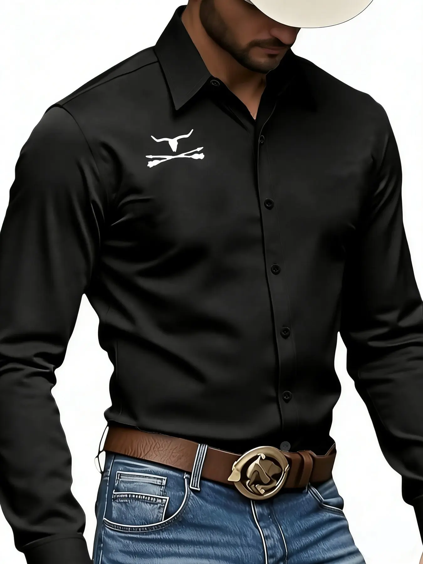 Men's Western Cowboy Style Animal Long Sleeve Shirt, Casual Fit Fashion Design, Perfect for Everyday Wear