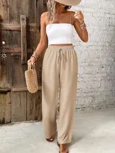 Forever 21 Women's Solid Color Drawstring Waist Wide Leg Loose Casual Pants,Fall Clothes For Women