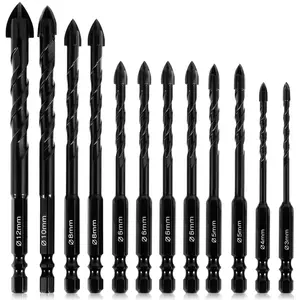 12Pcs Concrete Drill Bit Set, Alloy Masonry Bits with Cross Head Tip (3-12mm, 7 Sizes) - Durable for Concrete, Glass, Ceramic Tile, Wood, Marble, Universal for Power & Hand Drills