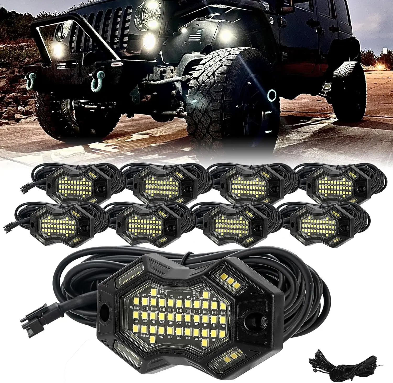 SUNPIE Magnetic White Rock Lights – Wide Beam Angle, Quick Connect, 49 High Power Chips, 4M Extension Wires, 6000K Pure White, IP67, Fits Trucks, SUV, ATV, UTV, Trailer, Boats Led Bar Led Lightbar
