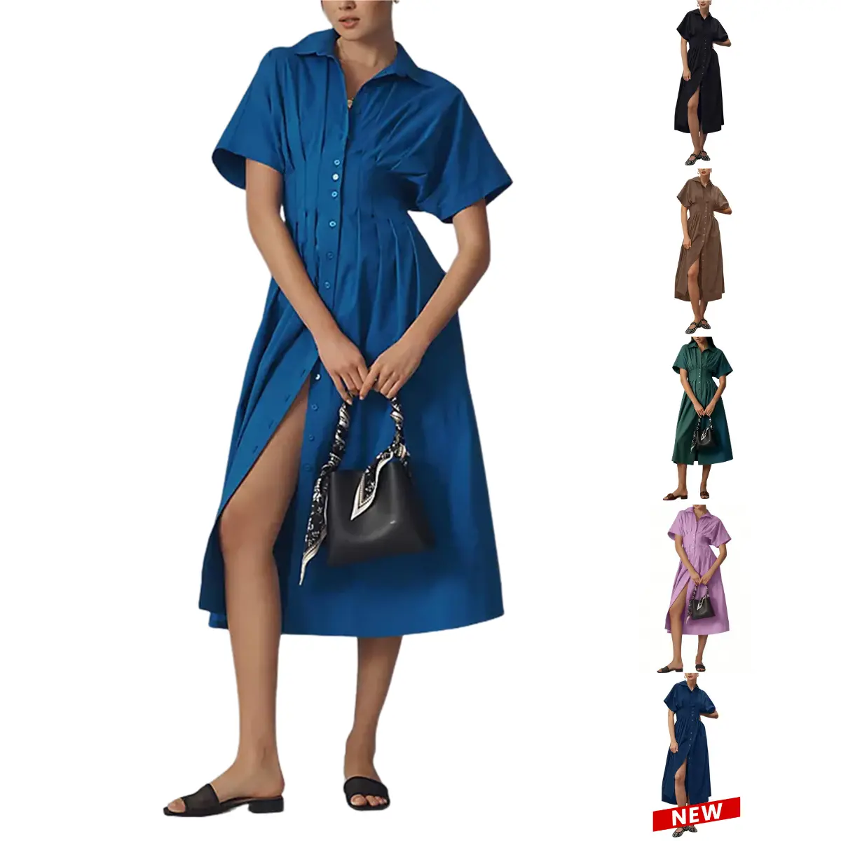 Yeokou Women's Shirt Dress, Casual Short Sleeve Pleated A-Line Maxi with Pockets, Ready to Wear Summer Beach Outfits, Algodón Casual Dresses, Casual Dresses