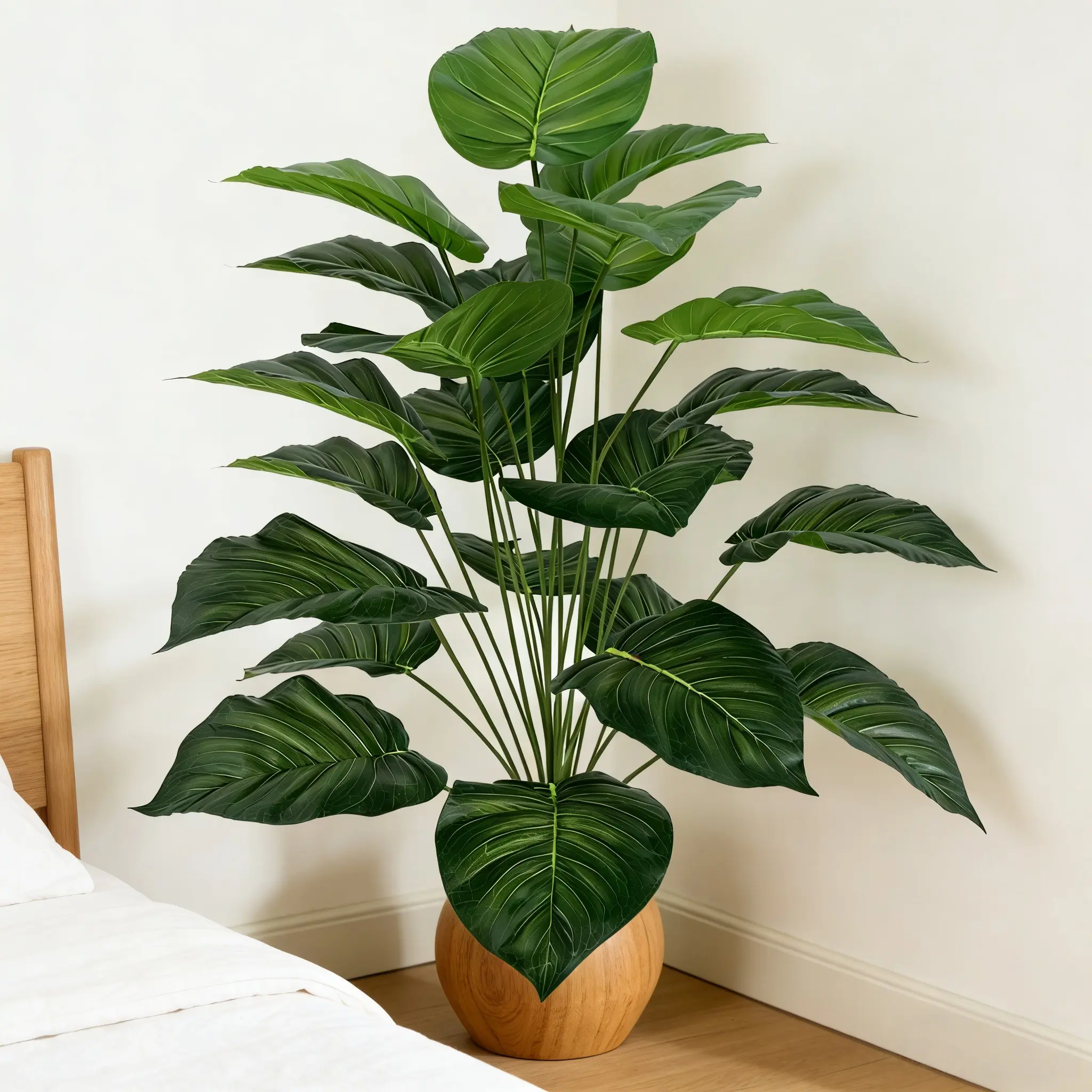1Pc artificial palm leaf plant, 18 leaves / 24 leaves, outdoor Alocasia leaf tropical plant model, for indoor decoration, suitable for living room, office decoration, Fake indoor plants, Faux greenery plants (without pot)
