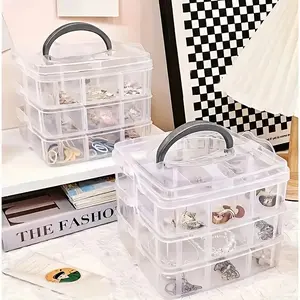 Stackable 3-Layer Clear Storage Box with Compartments, Ideal for Crafts Toys Jewelry Accessories, Durable Plastic Organizer Container