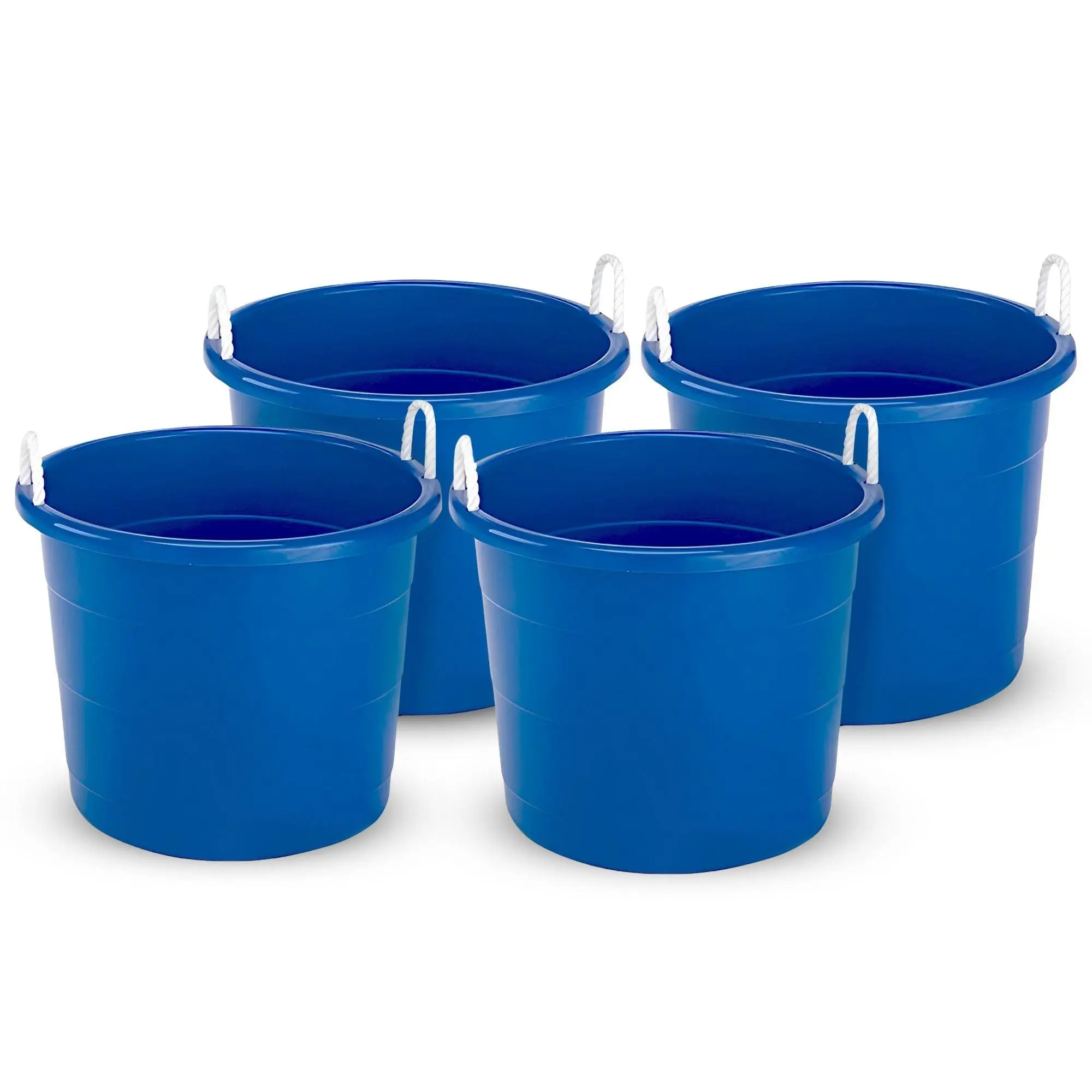 Homz 17 Gallon Indoor Outdoor Storage Bucket with Rope Handles, Blue (4 Pack) Homz 17 Gallon Indoor Outdoor Storage Bucket with Rope Handles, Blue (4 Pack)