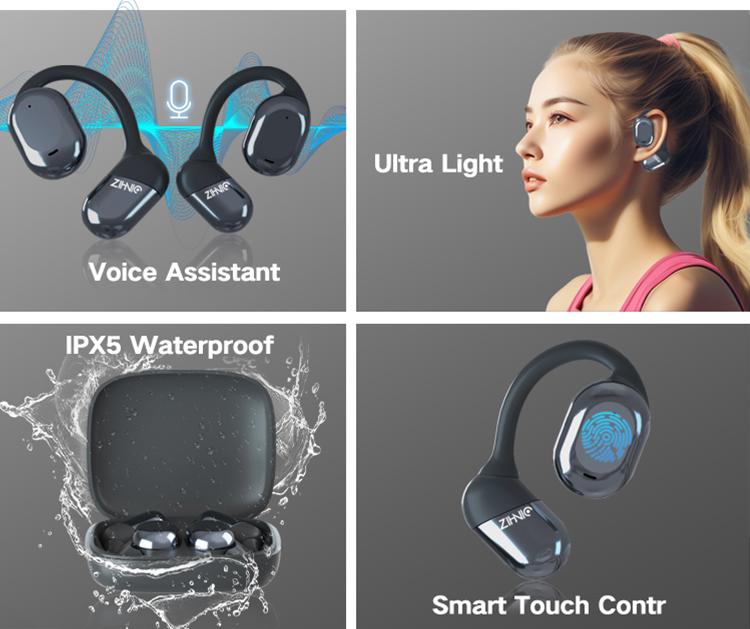 ZIHNIC OWS Fashionable Bluetooth Earbuds, Low Latency Wireless Gaming Headset Earphones, HIFI Sound Quality Music Earbudsfor Gaming Travel Sports On Ear In Ear Wireless Noise Cancellation On Ear Remote Control Built-in Microphone