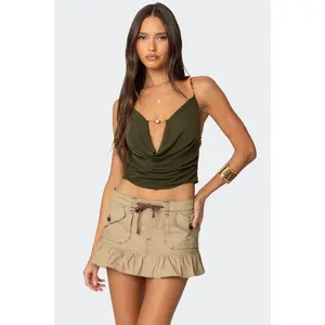 Beaded Deep Cowl Neck Backless Top