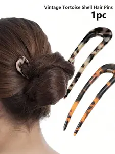French Vintage Tortoise Shell Hair Pins - Cellulose Acetate U-Shaped 2-Prong Updo Chignon Clips for Women & s, Elegant Hairstyle Accessories, Vintage Hair Accessories, Natural Iridescent Finish