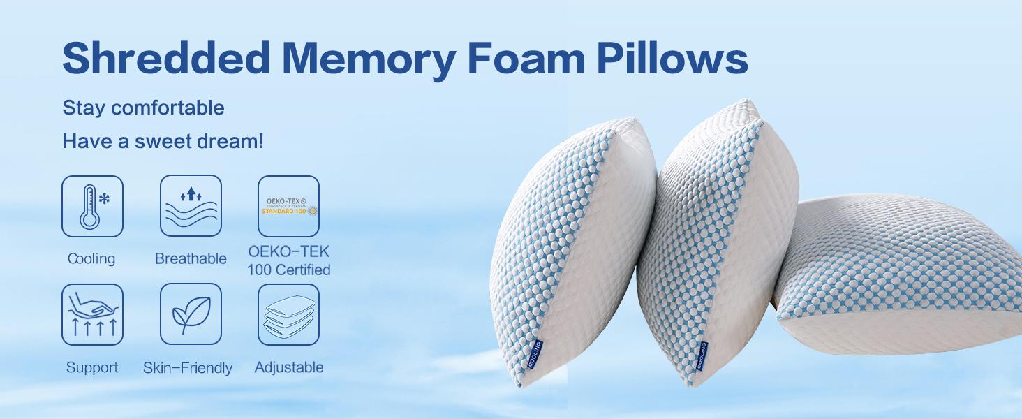 EASELAND Cooling Bed Pillows for Side Back Stomach Sleepers, Removable Cooling Cover for Hot Sleepers, Adjustable  Shredded Memory Foam, Mother's Day Gifts, Bedroom Decor