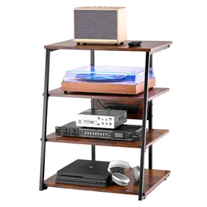 VEVOR 5 - Tier AV Media Stand with Wheels, Wooden Audio - Video Media Stand for DVD Players/Cable Boxes/Games Consoles, Height - Adjustable Media Storage Cabinet for Gaming, Recording Room, BlackVEVOR Super Brand Day