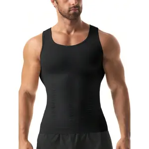 Men's Slim Fit Spandex Blend Compression Tank Top - Sleeveless Male Tummy Control Body Shaper, High Stretch Elastic Waist Undershirt for Gym, Fitness Training, 8% Spandex, Machine Washable, Do Not Dry Clean