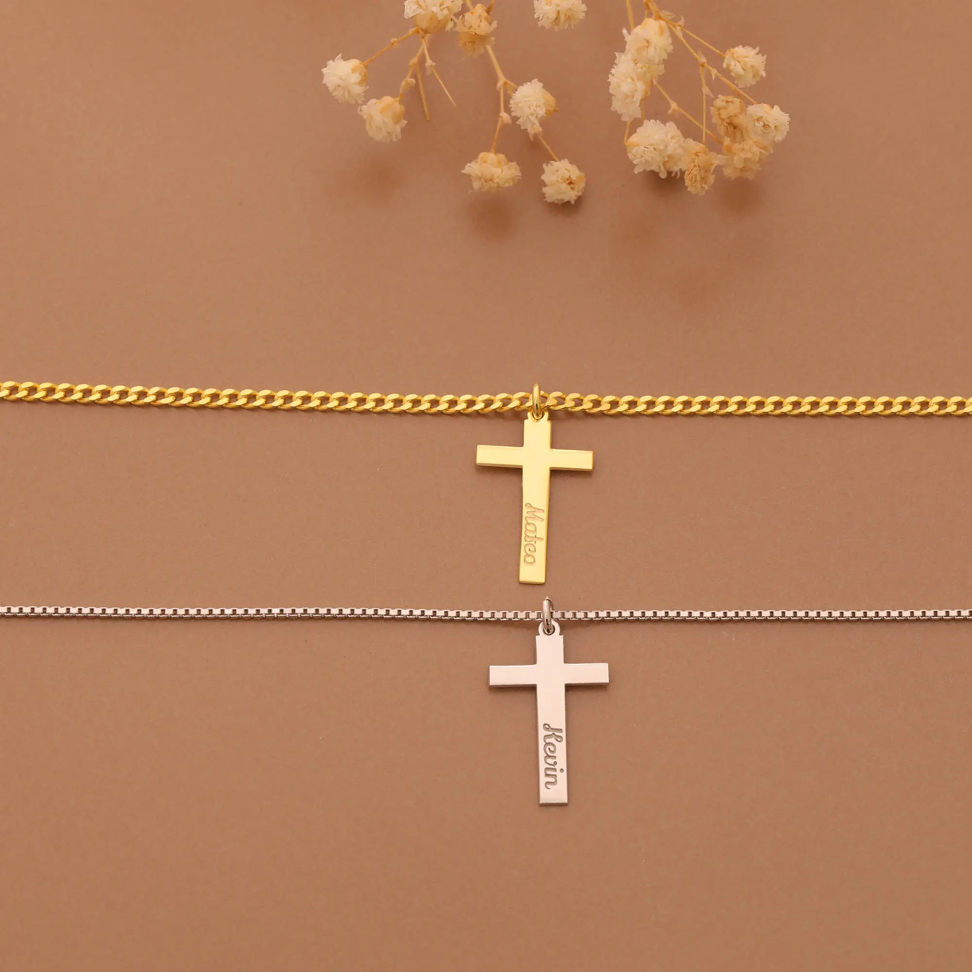 Men's Silver Custom Necklace, Men's Gold Jewellery, Silver Pendant Necklace, Personalized Cross Necklace