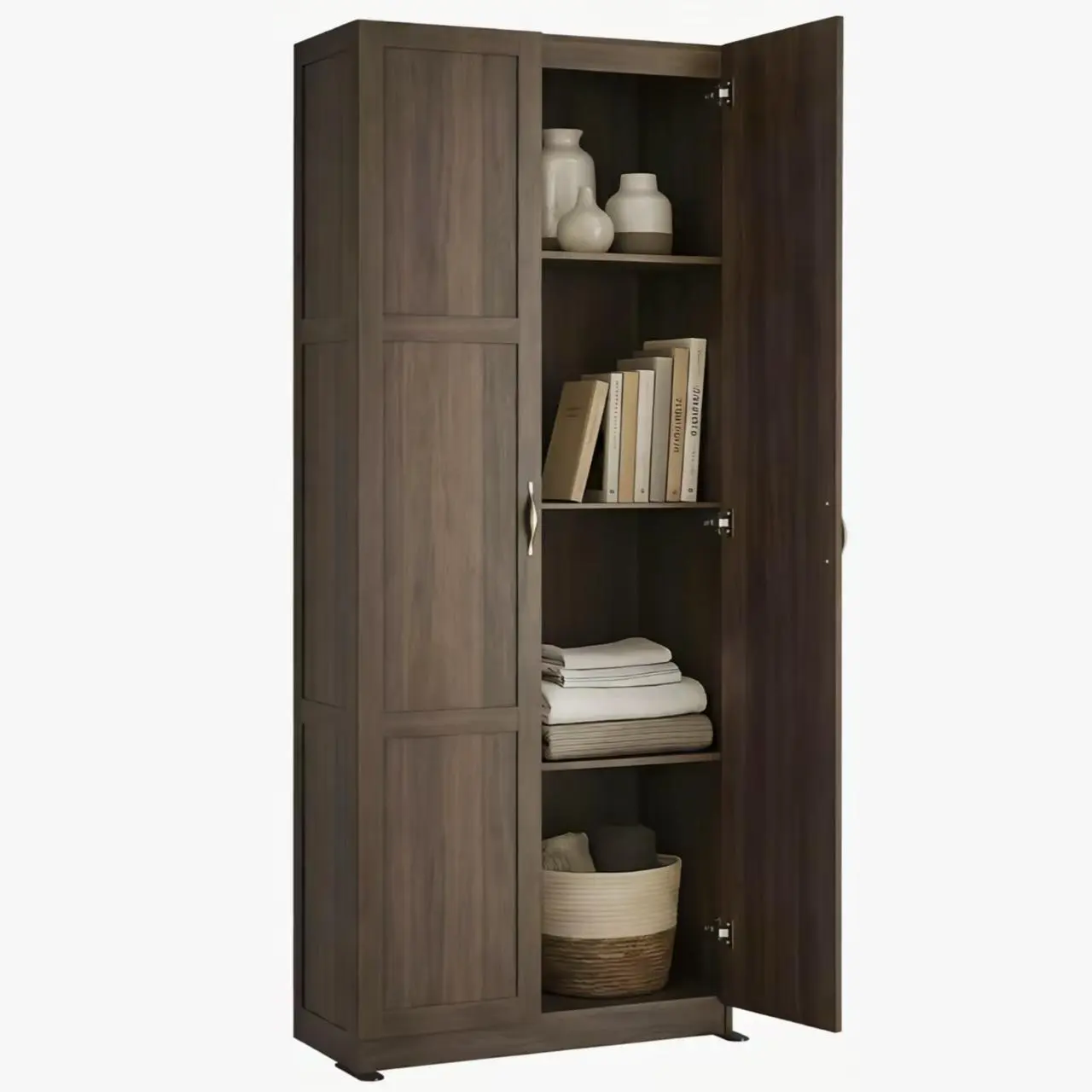 Large Capacity Home Storage Cabinet with Spacious Compartments, 71" Tall Wooden Organizer for Blankets, Linens, Books, Boxes and CDs, Tidy Solution for Living Room Bedroom
