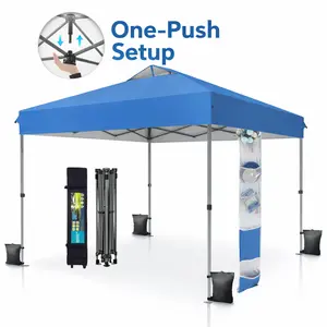 【One-Button Push】Sophia & William 10x10 One-Button Push Pop Up Canopy – One-Person Instant Setup Gazebo with Vented Roof & Side Storage Pocket for Backyard, Beach, Camping & Events