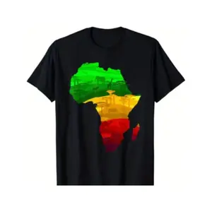 Proud African Pride Tee with Africa Map & Green Yellow Red Design, Casual Top for Juneteenth Unisex