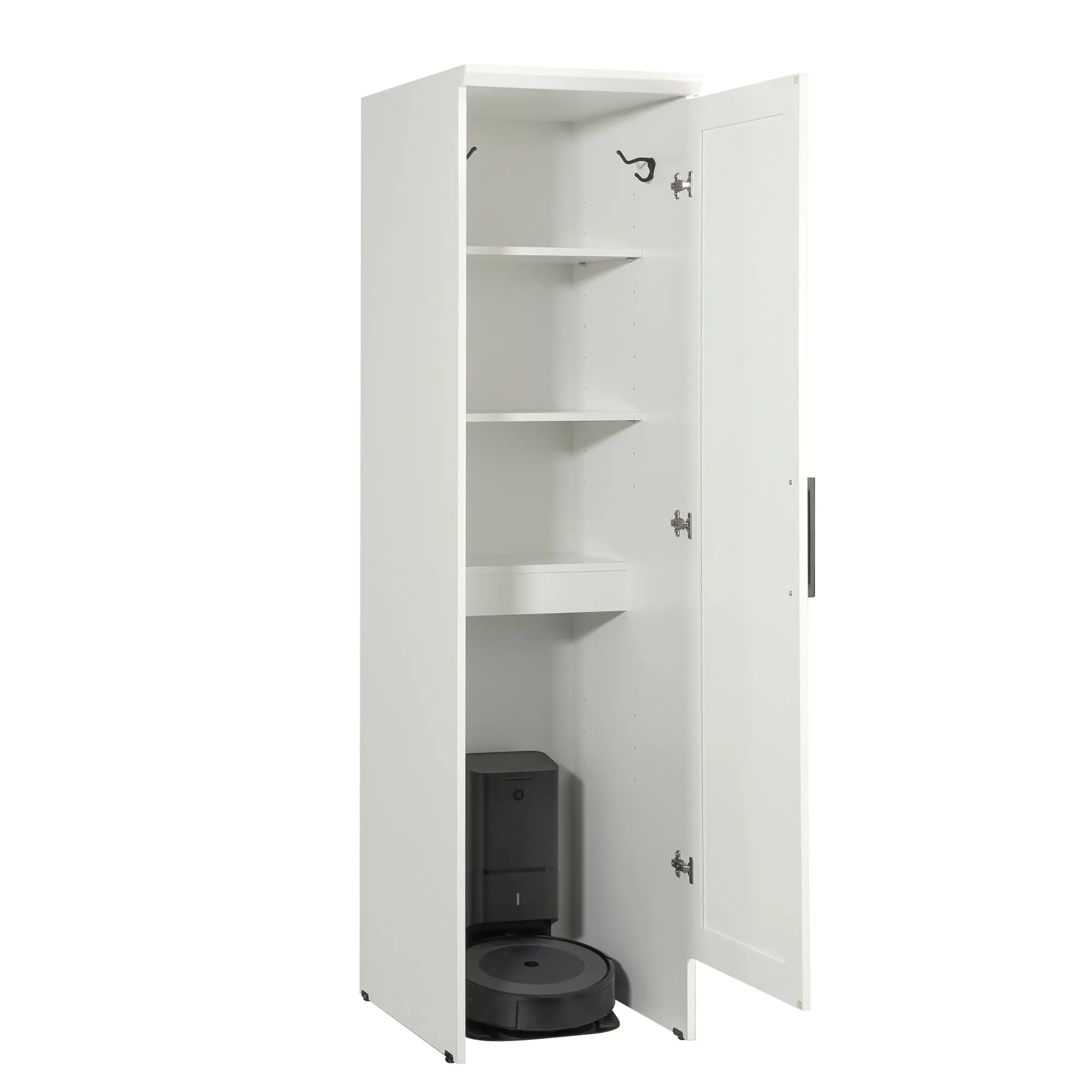 Sauder HomePlus BotStop® Storage Cabinet with Adjustable Shelves & Hidden Storage for Cleaning Supplies Tools & Robot Vacuums Modern Design, Freestanding Storage Cabinet, Adjustable Storage Living Room Furniture