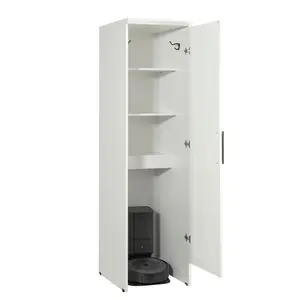 Sauder HomePlus BotStop® Storage Cabinet with Adjustable Shelves & Hidden Storage for Cleaning Supplies Tools & Robot Vacuums Modern Design