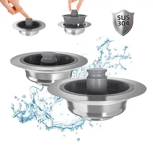 【SummerVibes】3-in-1 Kitchen Sink Drain Strainer Stainless Steel Sink Plugs, Anti-Clog Sink Food Catcher Basket with Easy Push-On Operation Durable Leak-Proof Bathroom Accessories with Silicone Seal