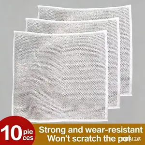 Double Layer Silver Color Dishwashing Cloth, Thick Steel Wool Cleaning Towel, Oil Removal Metal Mesh Sponge, Wholesale Pack of 10