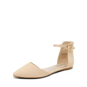 DREAM PAIRS Women's Soft Pointed Ankle Strap Rubber-Soled Ballet Flats - Casual Flats, Walking Shoes, Footwear with Wedge Detail