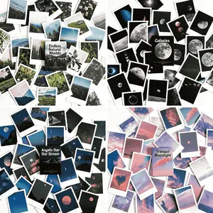 120-Sheet Durable Adhesive Nature Scenery Stickers Set - Creative Aesthetic Designs of Mountain, Forest, Galaxy, Moon Phase for Scrapbooking, Office Stationery Decoration