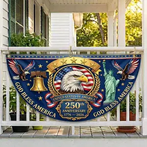 USA 250th Anniversary Weatherproof Polyester Half-Circle Fence Banner - 1776-2026 Patriotic Bunting Flag for 4th Of July, Outdoor Porch Party Decorations (Home & Festive Party Supplies)
