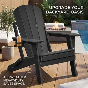 Folding Adirondack Chair All Weather HDPE Fire Pit Chair Ergonomic Patio Lawn Seating for Outdoor Deck Garden Backyard Balcony Space Saving Heavy Duty Lounge Furniture Upgrade for Poolside Backyard Oasis