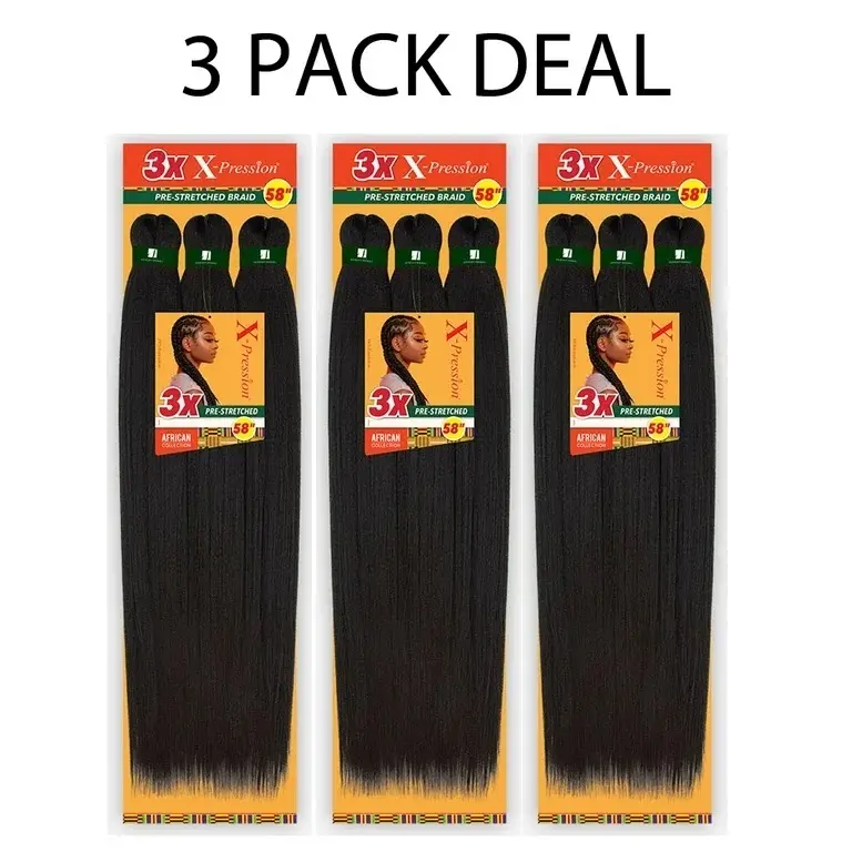 Sensationnel African Collection Pre-Stretched X-Pression Jumbo Braid Hair, 3x 58in T1B/BG Off Black Burgundy (3 Packs)