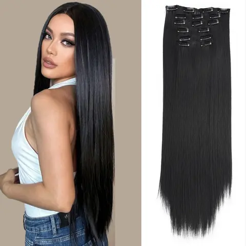 24 Inch 6 PCS Clip-in Hair Extensions Long Synthetic Hair Extensions, Natural & Soft & Seamless Blend Hair Hairpieces, Perfect for Short Thinning Hair, Easy to Apply for Women & Girls, Best Everyday Fashion Dress-up Accessories