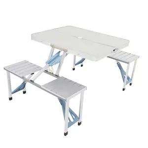 Outdoor Folding Table with Chairs Set, Lightweight Aluminum Alloy Picnic Table for Camping Garden Beach Outdoor Folding Table with Chairs Set, Lightweight Aluminum Alloy Picnic Table for Camping Garden Beach