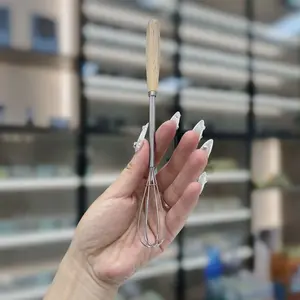 Style High-Quality Egg Beater Wooden Handle Small Stainless Steel Home Kitchen Whipped Cream Mixer Yolk Stirrer