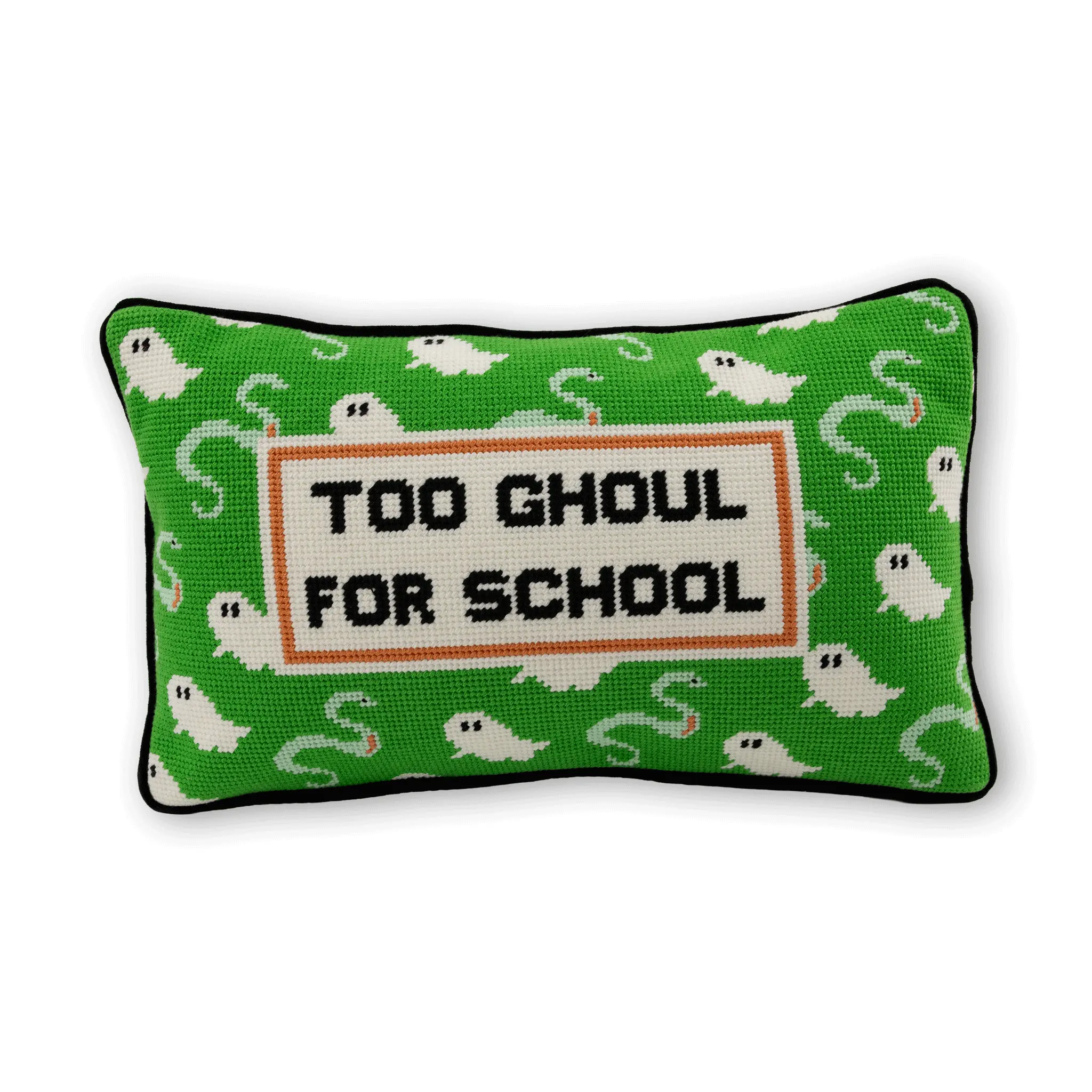 Whimsical Ghost Motif Velvet Needlepoint Pillow - Customizable Unique Sayings, Whimsical Home Decor for Indoor Use, Perfect Gift for Textile Soft Furnishings Enthusiasts, Playful Print Accent