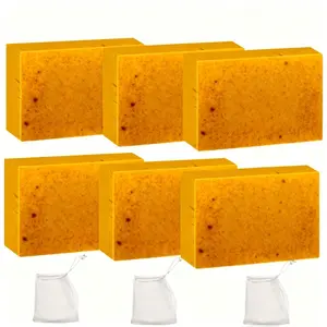 Turmeric & Kojic Brightening Soap with Foaming Mesh, 6 Counts/set Mild Cleansing Body Wash Soap Bar, Body Care Soap for Men & Women, Turmeric Spots Soap, Skin Care Soap