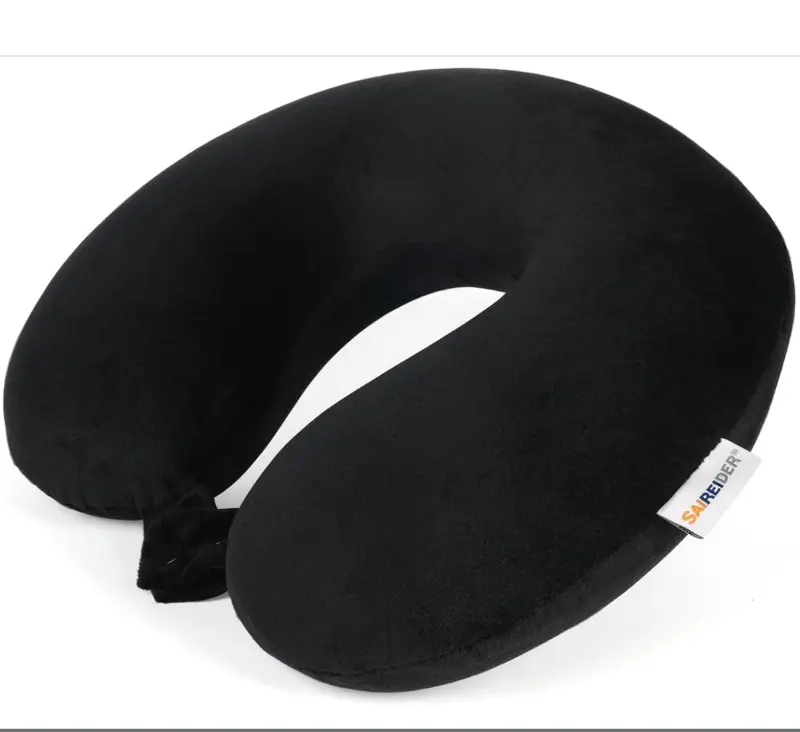 SAIREIDER Travel Pillow 100% Pure Memory Foam Travel Neck Pillow, Airplane Pillow for Traveling、Car、Home、Office，Washable Cover（Black）