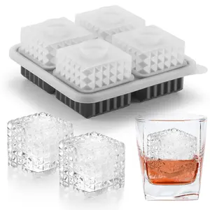 ViViAnGo 3D Square Ice Cube Tray, Large Square Silicone Fun Shapes Whiskey Ice Mold with Funnel for Cocktails, Bourbon,Brandy, Whiskey Gifts for Men Black