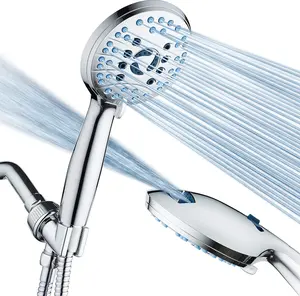 AquaCare High Pressure 8-Mode Handheld Shower Head - Anti-clog Nozzles, Built-in Power Wash to Clean Tub, Extra Long 6 ft. Stainless Steel Hose, Wall & Overhead Brackets
