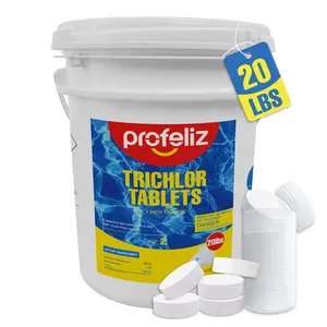 PROFELIZ Chlorine Tablets 3 Inch for Swimming Pools, Kills Bacteria and Stops Algae, Slow Dissolving,Exclusive Protective Packaging,Pool Chlorine Tablets, 20 lb Universal pH Test Strips Pack